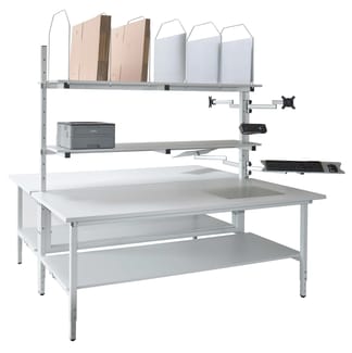 Doppel-Packtisch, lichtgrau, 2000 x 1840 x 700-950 mm