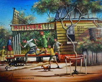 Painting "beef sausages" by Max Mannix