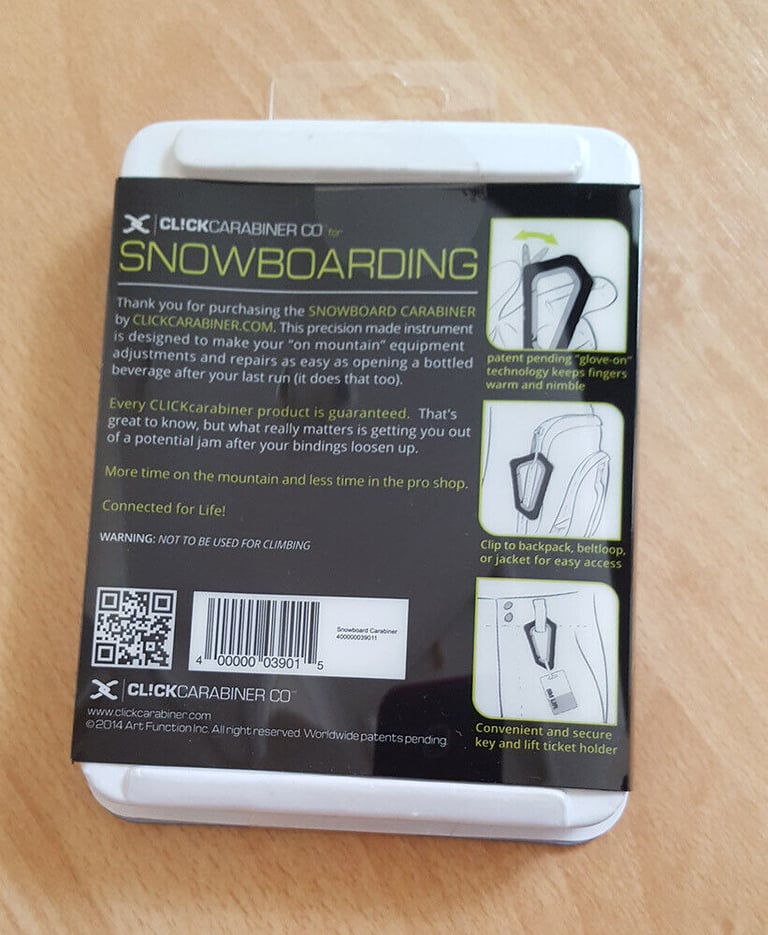 CLICK Snowboard Carabiner Mini-Tool (Black & Neon Blue Design) - Brand New!