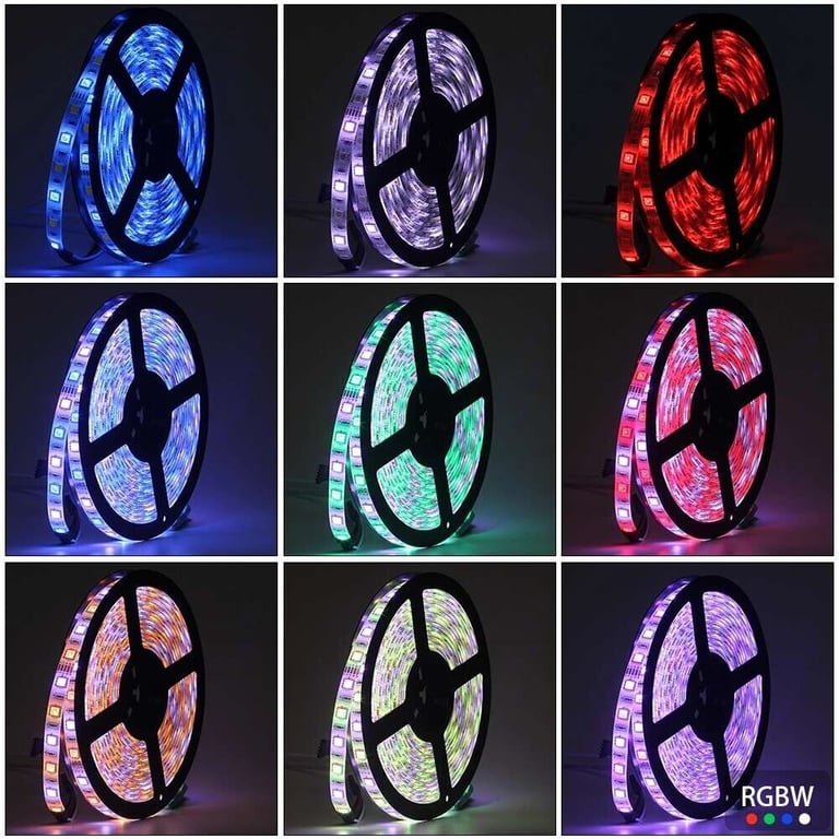 12V 5 Meters RGBW LED Strip Light + Remote Control + Power Supply, Multiple Colours