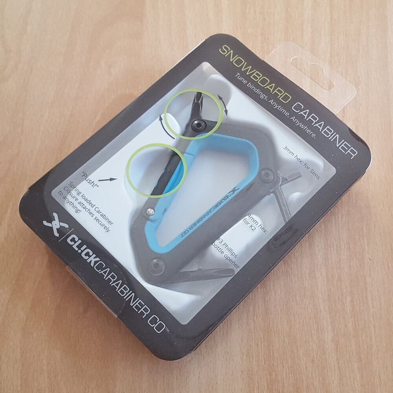 CLICK Snowboard Carabiner Mini-Tool (Black & Neon Blue Design) - Brand New!