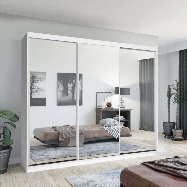 image for 💯💛Brand New Chicago 3/2 Doors Sliding Wardrobe High Gloss or Matte with Mirrors Fast Delivery