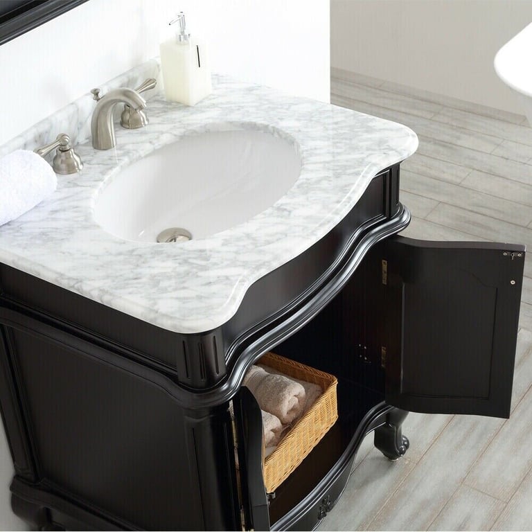 Vanity Unit Basin Carrara Marble Worktop Black Floor Standing Sink | in  Wimborne, Dorset | Gumtree