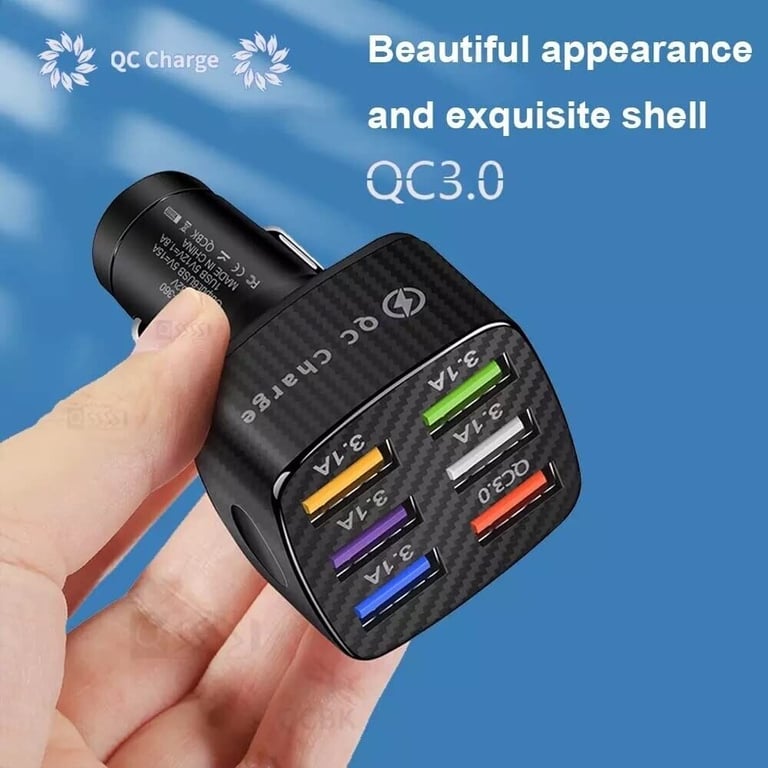 6 Ports Universal USB Car Charger Adapter Multi Light Car Cigarette Adapter Socket Charger 