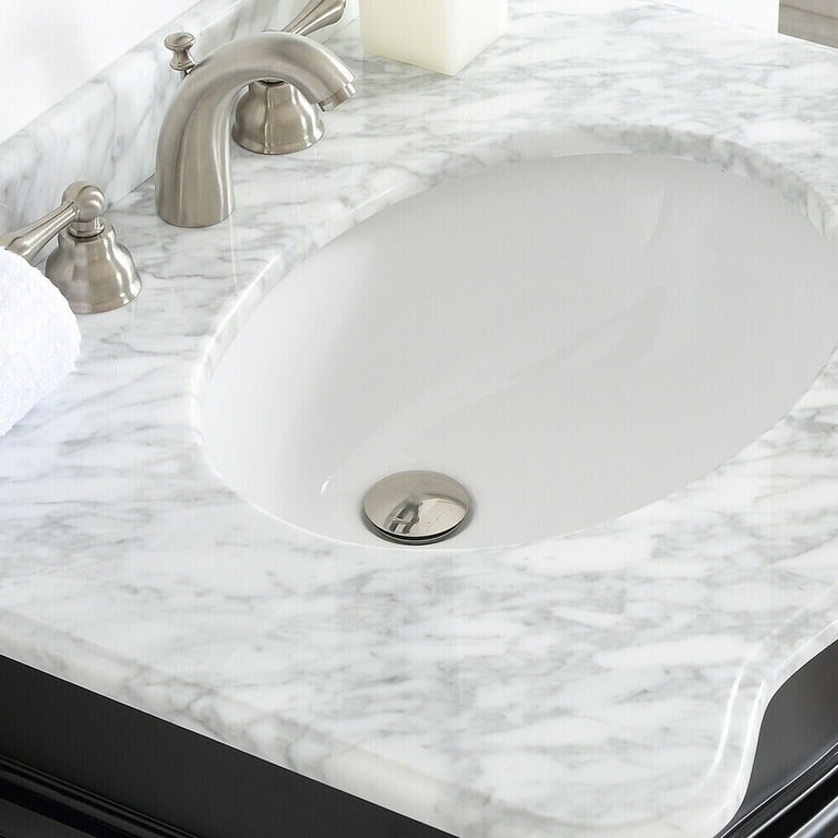 Vanity Unit Basin Carrara Marble Worktop Black Floor Standing Sink