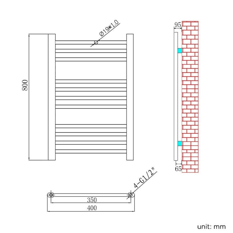 New Bathroom Straight Towel Rail Radiator 800 x 400mm RRP £85 Our Price £60