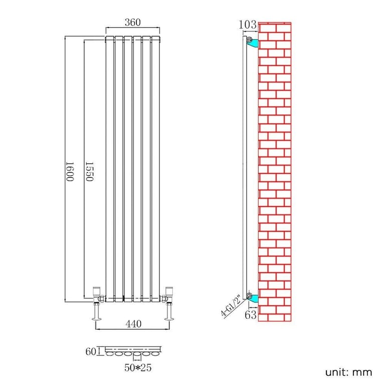 New Single Anthracite Oval Panel Vertical Radiator 1600 x 360mm RRP £220 Our Price £105