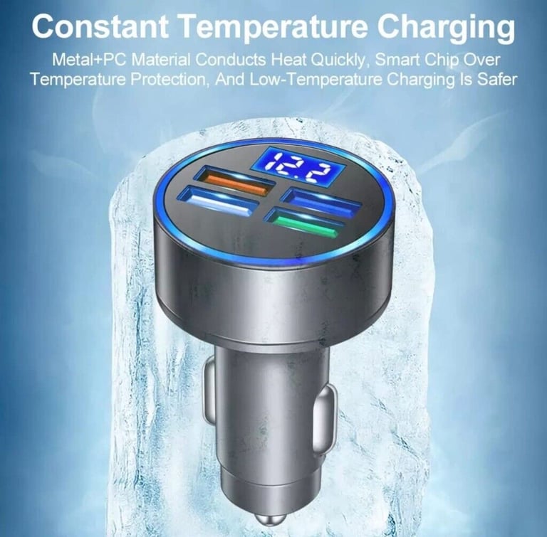 4 USB LED Display Car Charger Socket, 4 Port Fast USB Car Charger Adapter Cigarette Lighter USB