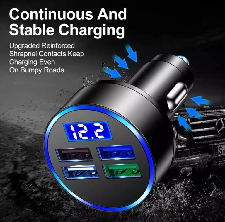 4 USB LED Display Car Charger Socket, 4 Port Fast USB Car Charger Adapter Cigarette Lighter USB