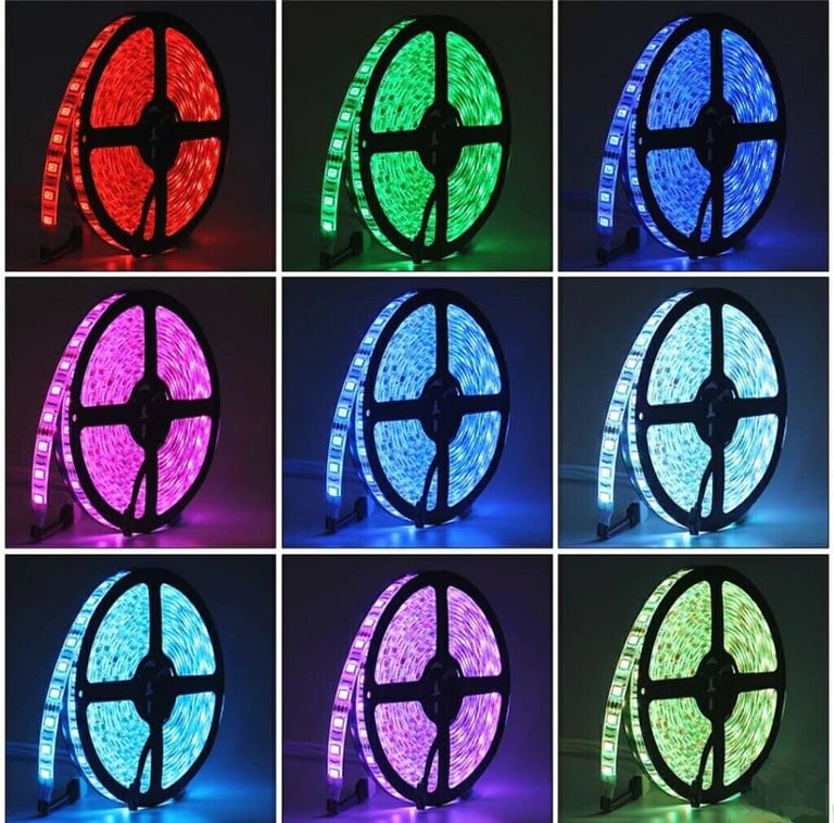 New 5 Meters Long RGB Multiple Colour LED Strip Light, 12V Power Supply & Remote Control Included
