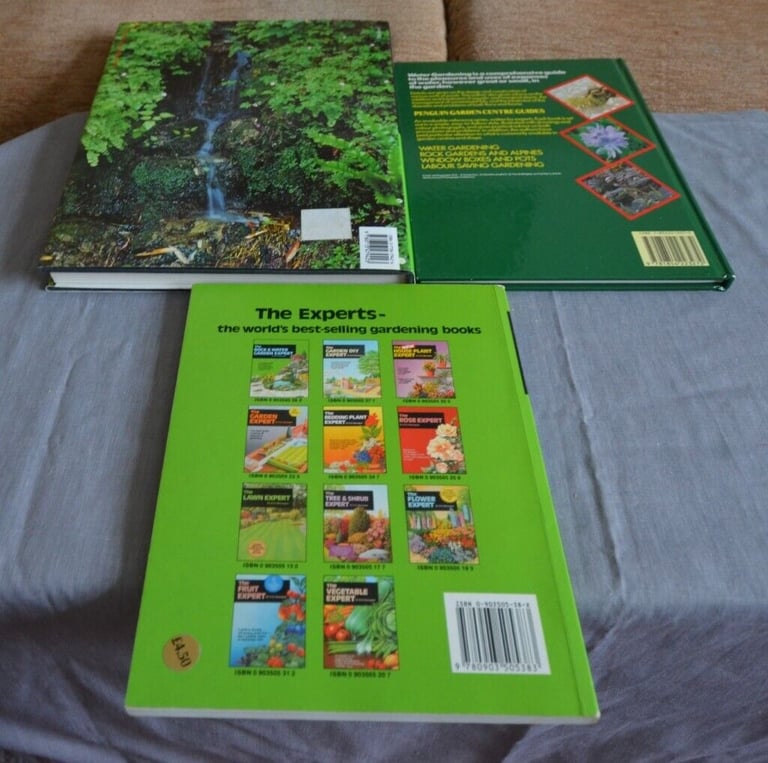 3 WATER GARDEN, 2 GARDEN DESIGN AND 1 VEGATABLE BOOKS 1 GARDEN POND PLUS WATER PLANT BASKET LINERS