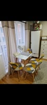 Modern square dining table and 4 scandinavian chairs