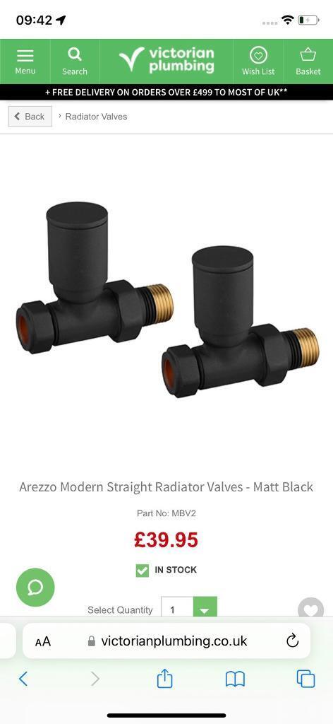 image for Brand new Matt black straight radiator valves