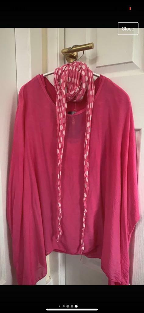 Lovely BNWT pink top with matching vest top and scarf. One size.