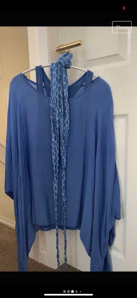 Lovely BNWT blue top with matching vest top and scarf. One size