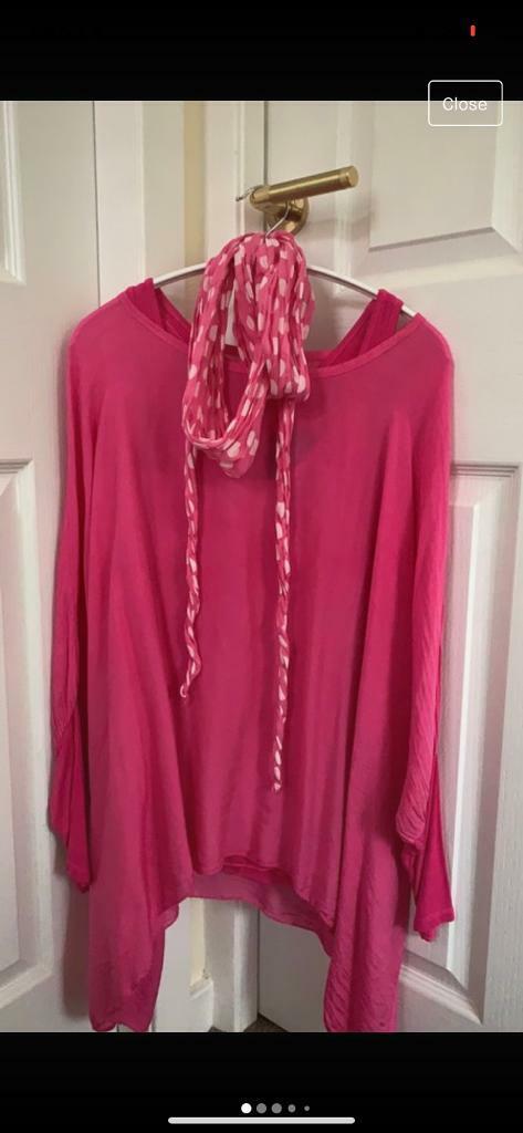 image for Lovely BNWT pink top with matching vest top and scarf. One size.