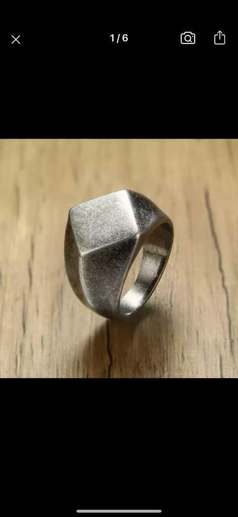 Unisex Men's Quadrangle Stainless Steel  Vintage Oxidation Gray Rustic Aged Signet Ring