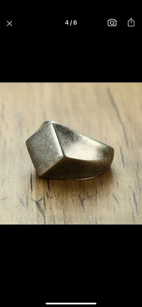 Unisex Men's Quadrangle Stainless Steel  Vintage Oxidation Gray Rustic Aged Signet Ring