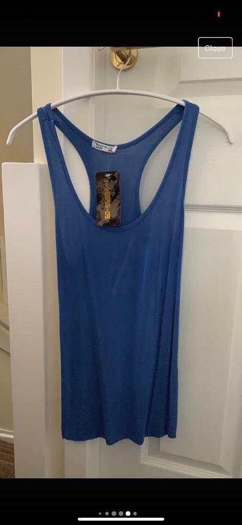 Lovely BNWT blue top with matching vest top and scarf. One size