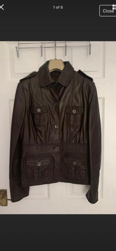 image for Zara women genuine leather jacket, brown 12-14