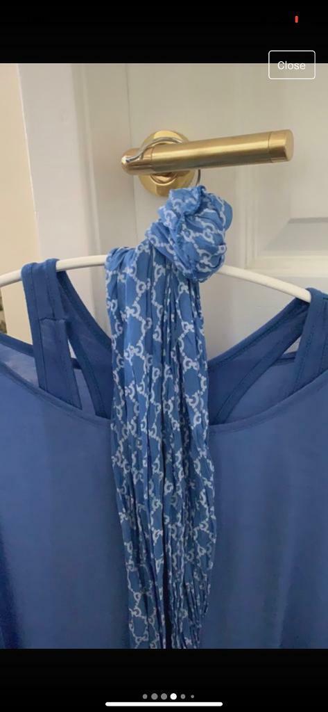 Lovely BNWT blue top with matching vest top and scarf. One size