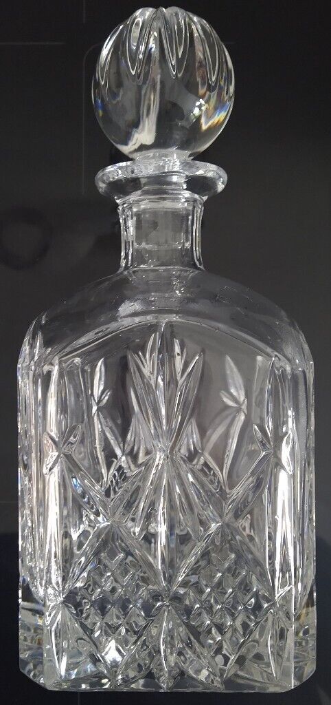 Vintage Square Crystal Decanter + 4 Whisky Glass Tumbler Set - Scotch Malt