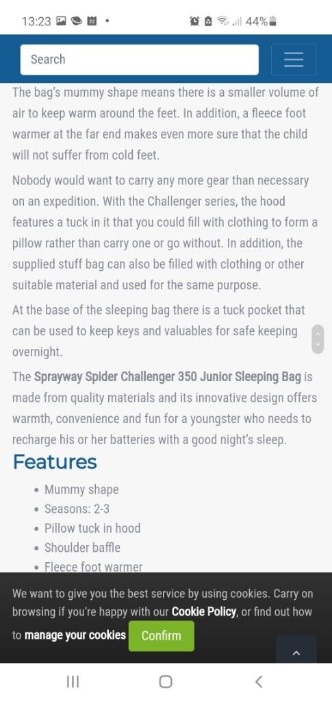 £10 Sprayway Spider Challenger 350 Junior Sleeping Bag