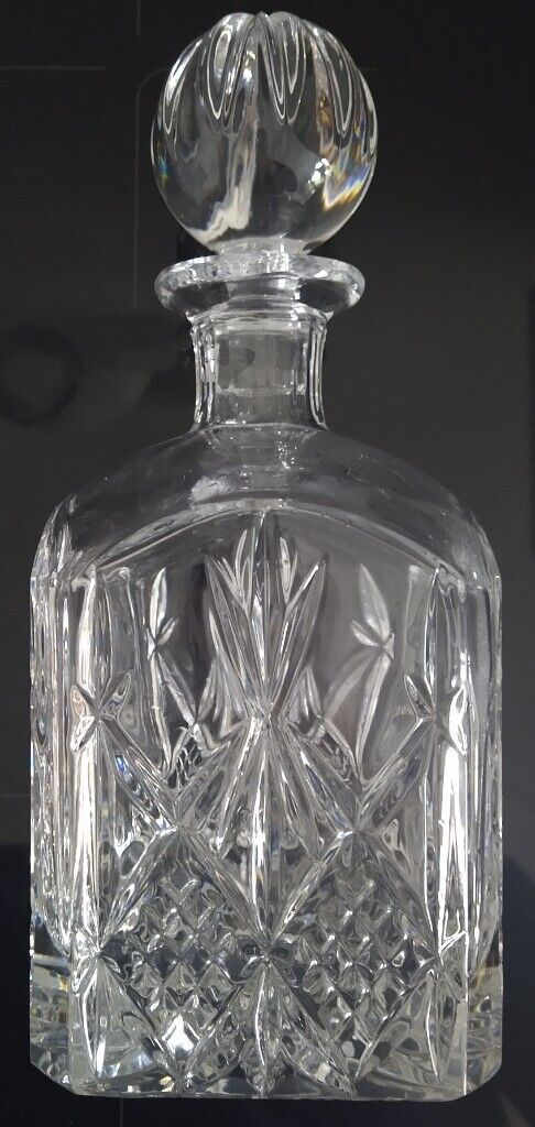 Vintage Square Crystal Decanter + 4 Whisky Glass Tumbler Set - Scotch Malt