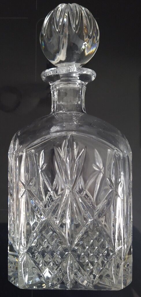 Vintage Square Crystal Decanter + 4 Whisky Glass Tumbler Set - Scotch Malt