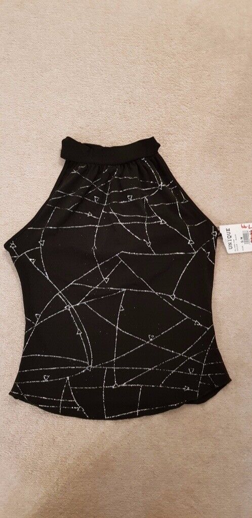 image for NEW WITH TAGS - BLACK, GLITTERY HIGH-NECKED TOP (SIZE - SMALL) RRP £14.99