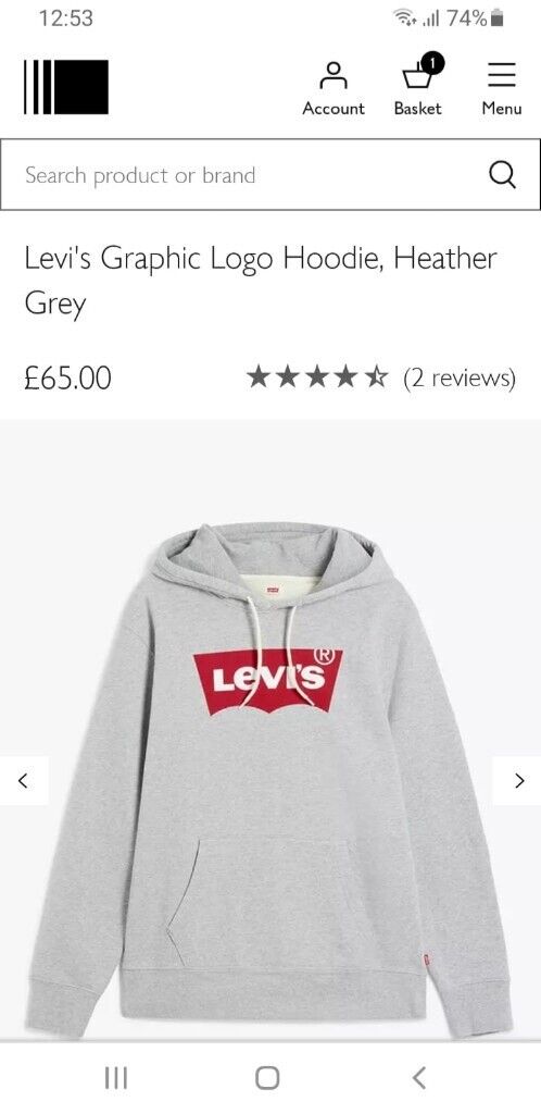 image for Hoodies. Levi's Grey hoodie size Large.