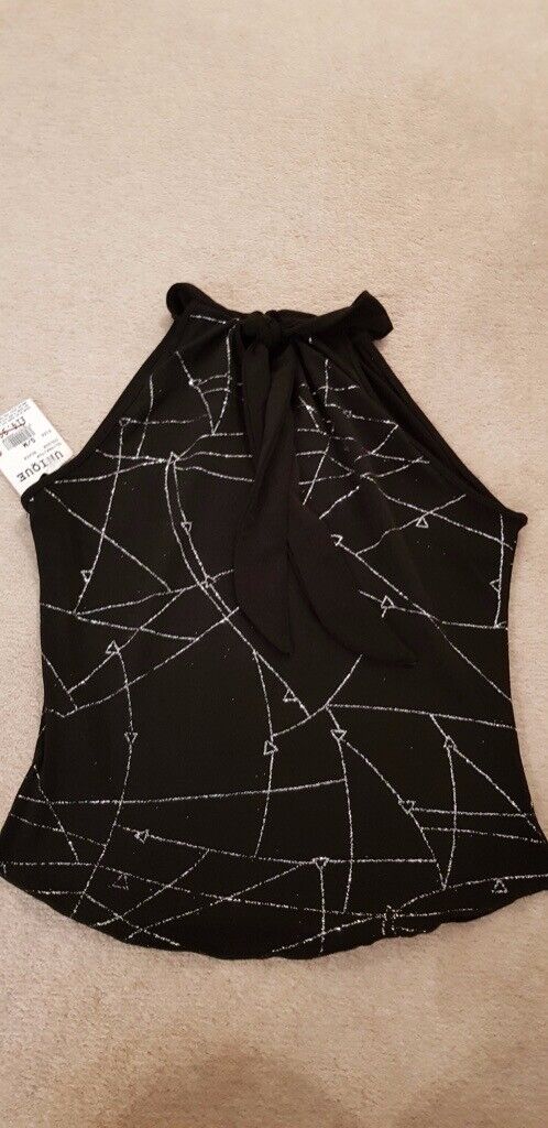 NEW WITH TAGS - BLACK, GLITTERY HIGH-NECKED TOP (SIZE - SMALL) RRP £14.99