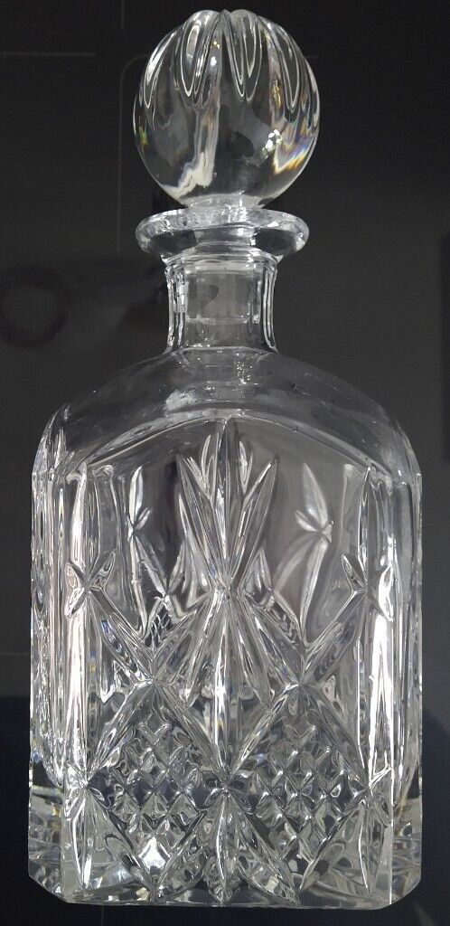 Vintage Square Crystal Decanter + 4 Whisky Glass Tumbler Set - Scotch Malt