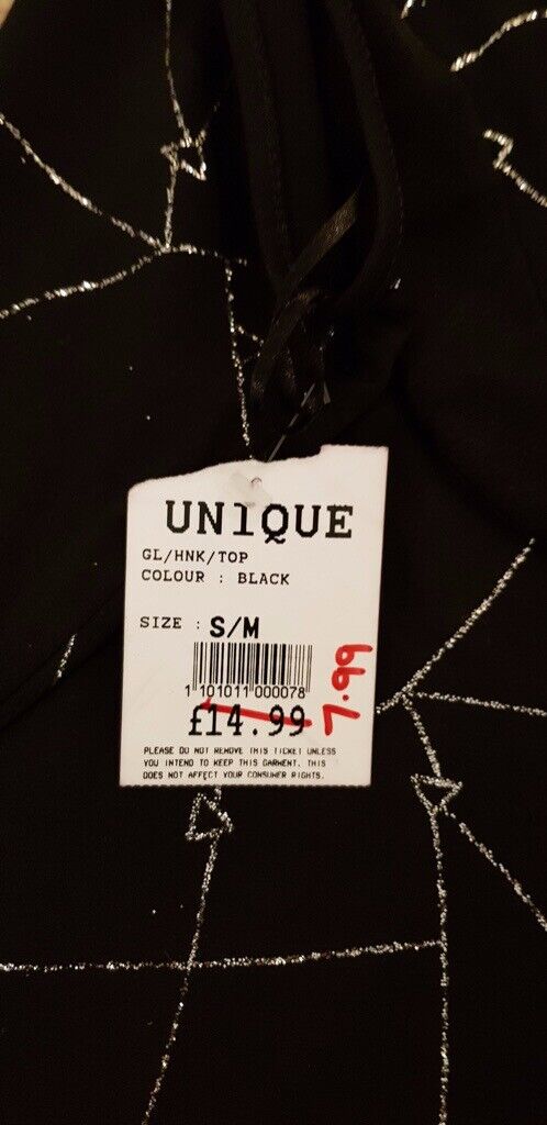 NEW WITH TAGS - BLACK, GLITTERY HIGH-NECKED TOP (SIZE - SMALL) RRP £14.99