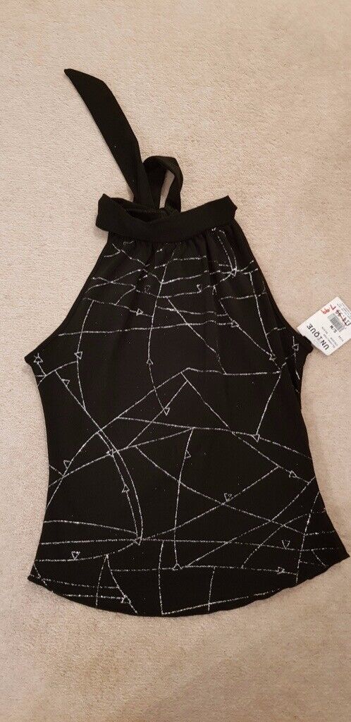 NEW WITH TAGS - BLACK, GLITTERY HIGH-NECKED TOP (SIZE - SMALL) RRP £14.99
