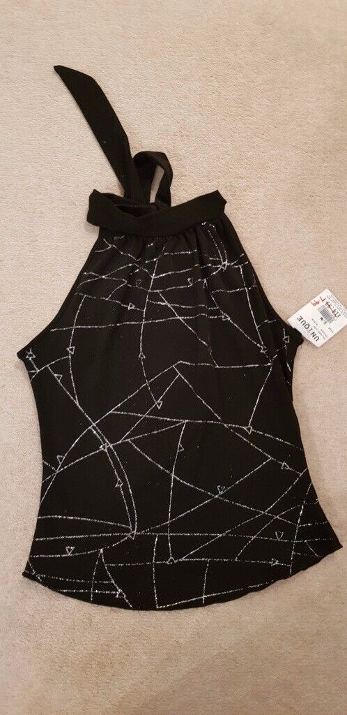 NEW WITH TAGS - BLACK, GLITTERY HIGH-NECKED TOP (SIZE - SMALL) RRP £14.99