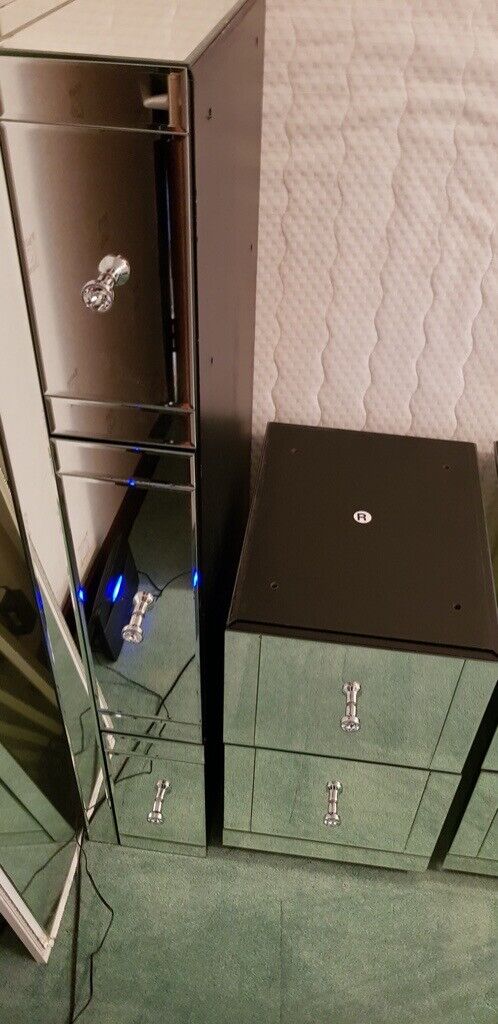 TOUGHENED MIRRORED 7 DRAWER DRESSING TABLE AND 2 X BEDSIDE TABLES WITH 3 DRAWERS FROM 'MY FURNITURE'