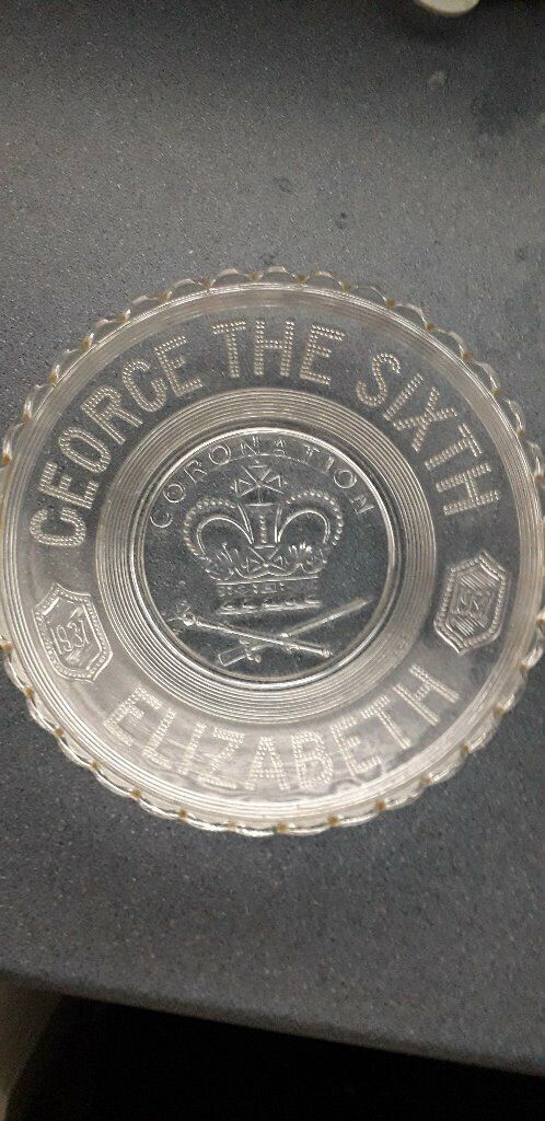image for King George V1/Elizabeth - glass etched coronation commemorative plate