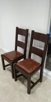 Halo dark oak chairs with leather seat x 2