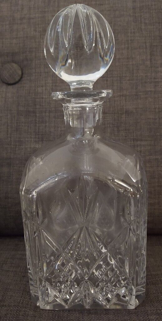Vintage Square Crystal Decanter + 4 Whisky Glass Tumbler Set - Scotch Malt