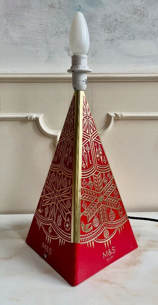 MARKS & SPENCER Red Gold Tin Pyramid Bohemian Table Bedside Hallway Xmas Lamp