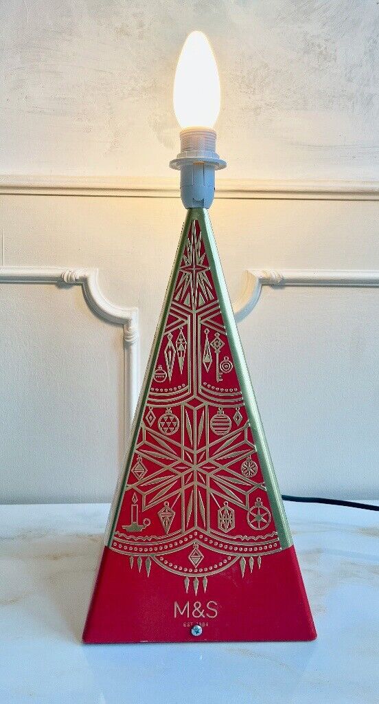 MARKS & SPENCER Red Gold Tin Pyramid Bohemian Table Bedside Hallway Xmas Lamp