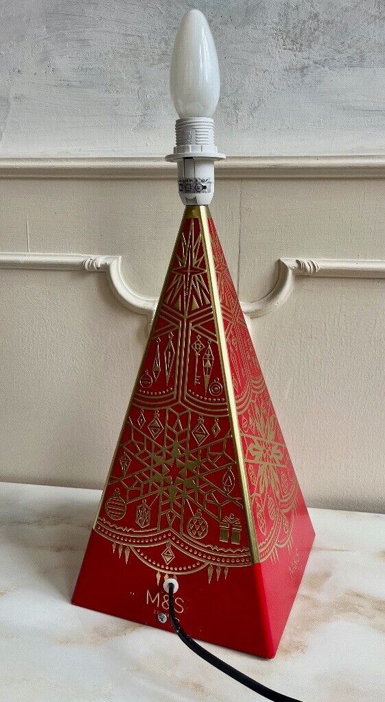 MARKS & SPENCER Red Gold Tin Pyramid Bohemian Table Bedside Hallway Xmas Lamp