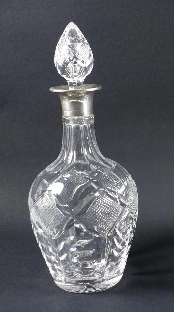 image for Silver Mounted Fluted Cut Crystal Glass Decanter - Birmingham 1925