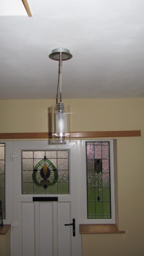  Ceiling lights, suspended, clear glass, tube fittings set of four, sell separate or together