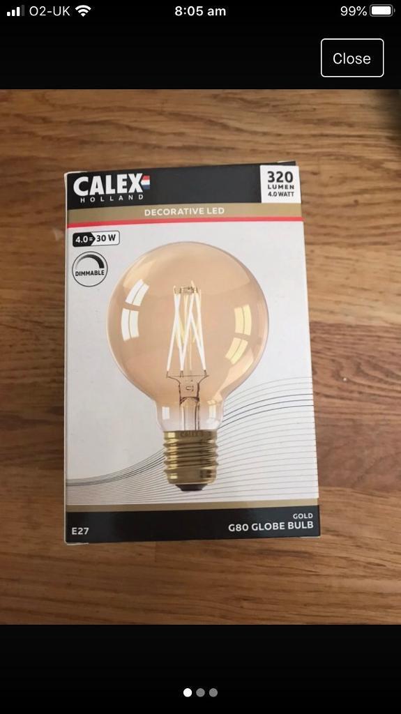image for Calex lightbulb gold globe brand new in box x2