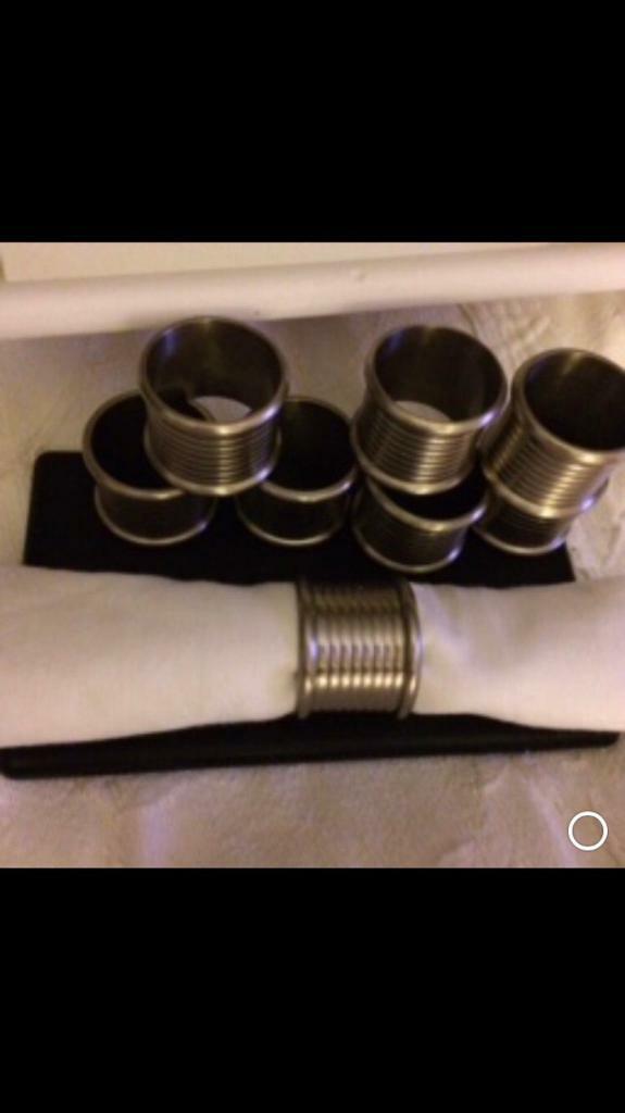 Napkin rings x8 brushed steel design, Christmas decorations tableware in York, North Yorkshire