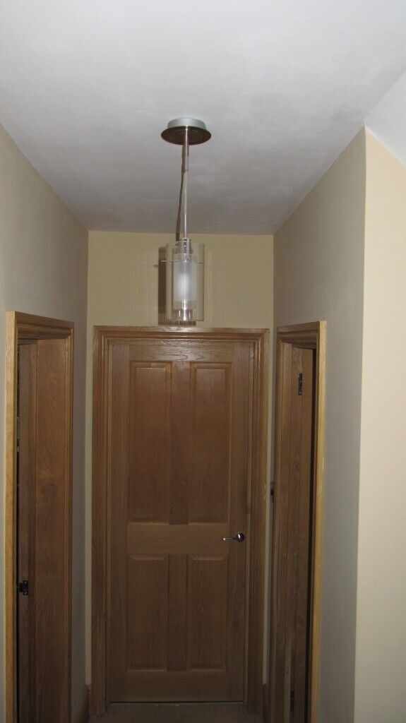  Ceiling lights, suspended, clear glass, tube fittings set of four, sell separate or together