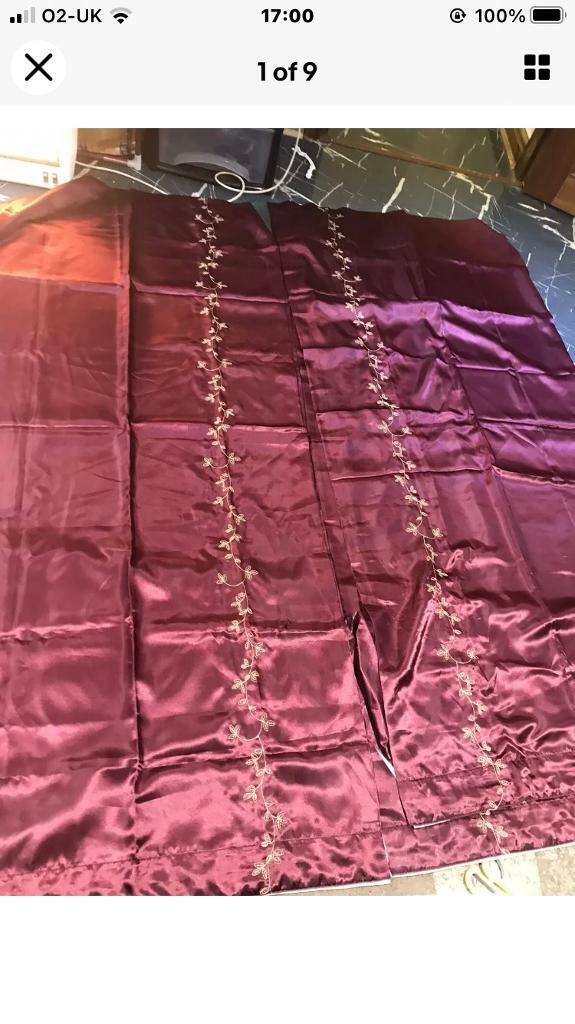 image for Curtains Satin wine Embrodery 72” Drop X 66” Wide With Tie Back