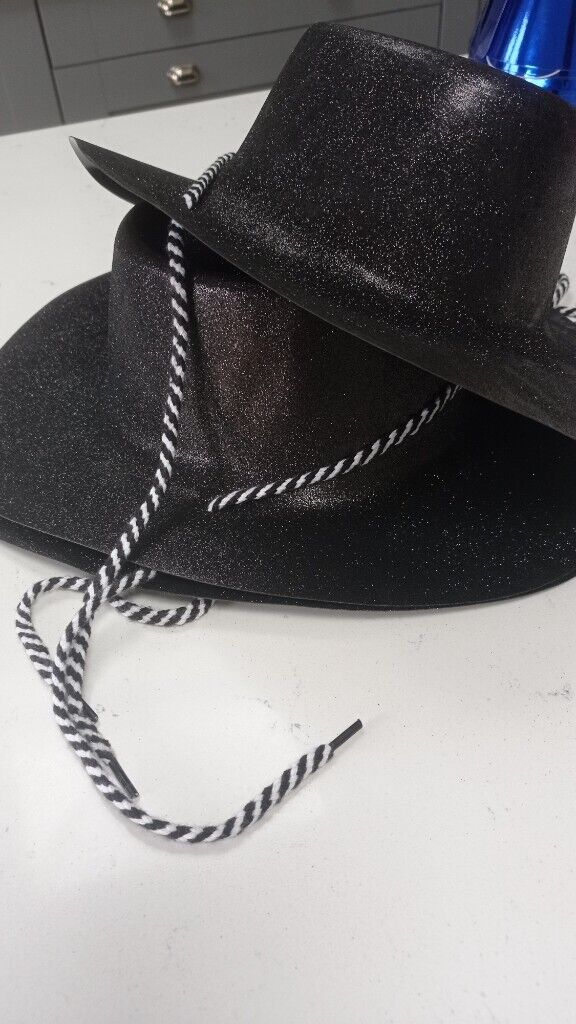 image for Black Glitter Cowboy Style Party Hats.Set of Two As New